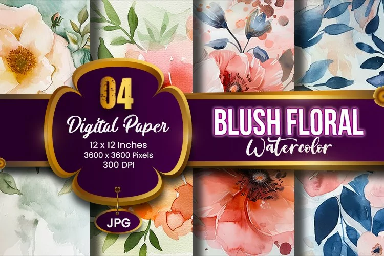 Blush Floral Watercolor Digital Paper | Abstract Flowers