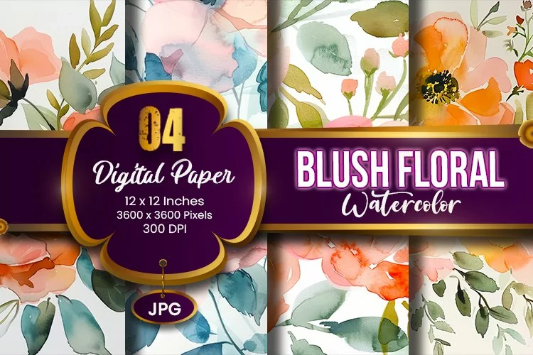 Blush Floral Watercolor Digital Paper | Abstract Flowers