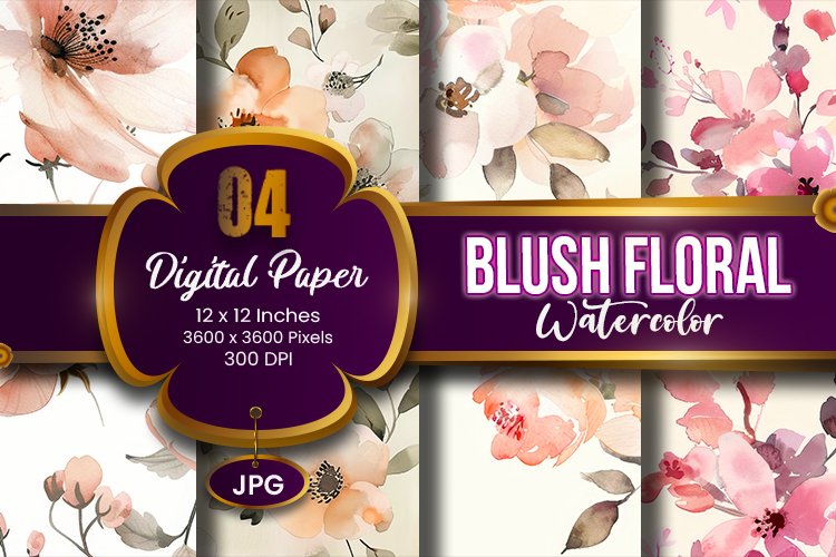 Blush Floral Watercolor Digital Paper | abstract pink spring example image 1