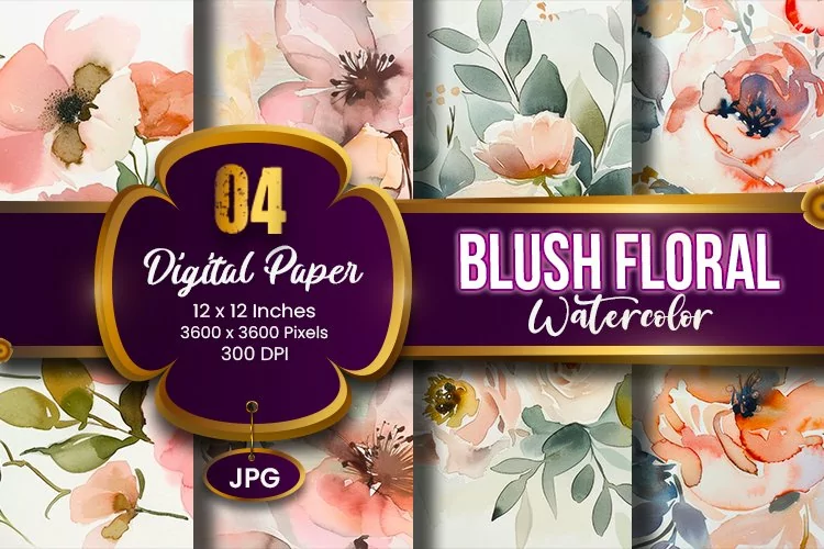 Blush Floral Watercolor Digital Paper | Abstract Flowers