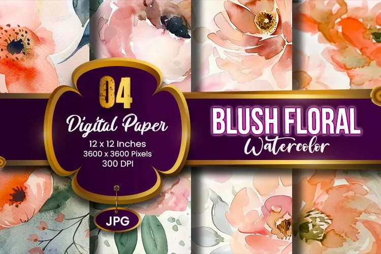 Blush Floral Watercolor Digital Paper | Abstract Flowers