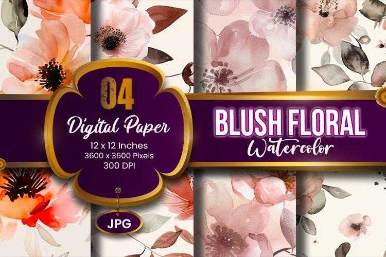 Blush Floral Watercolor Digital Paper | abstract pink spring example image 1