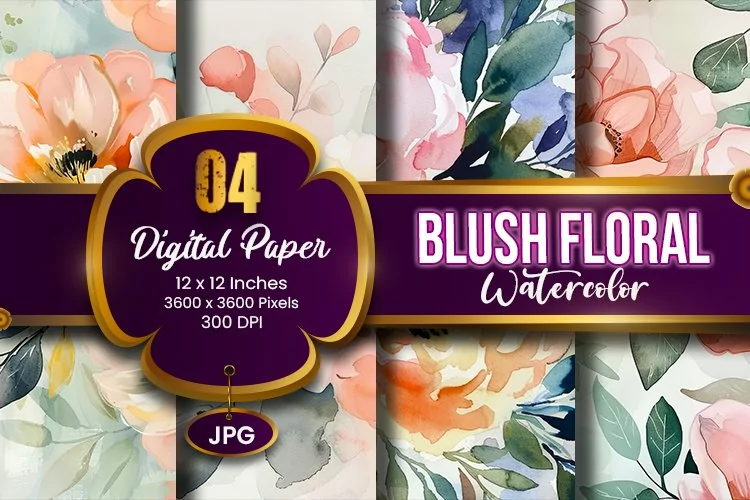 Blush Floral Watercolor Digital Paper | Abstract Flowers