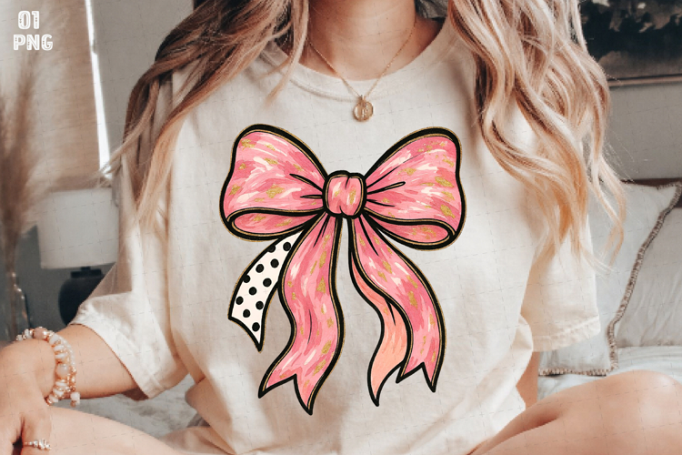 Blush & Gold Bow, Cute Coquette Sublimation Design