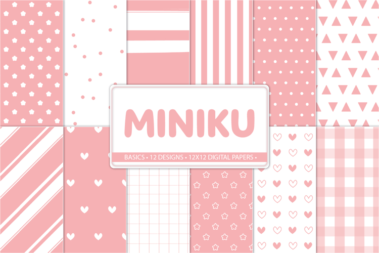 Blush pink 12x12 digital paper pack with coordinated basic patterns for scrapbooking and crafts