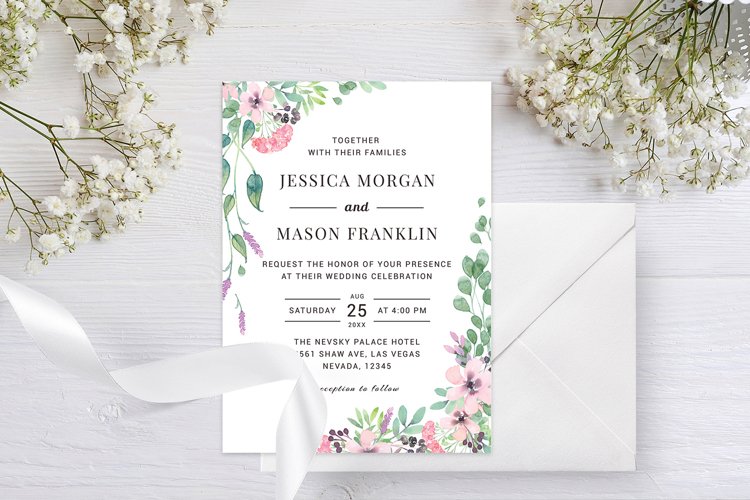Blush Pink Flowers Watercolor Wedding Invitation
