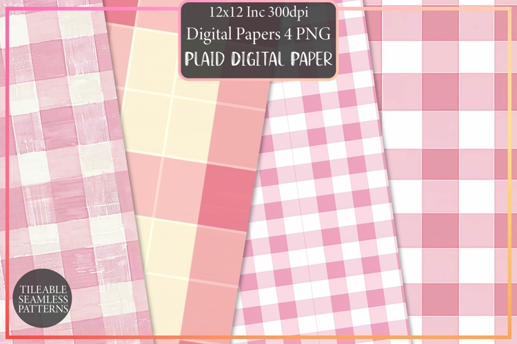 Blush Pink Gingham Plaid Digital Paper
