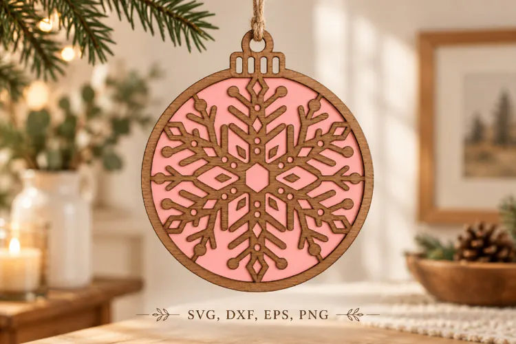 Blush Snowflake Wooden Ornament Mockup