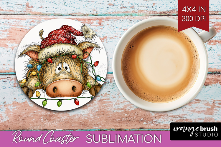 Boar Tangled In Christmas Lights Round Coaster Funny Xmas