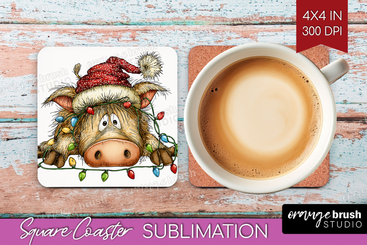 Boar Tangled In Christmas Lights Square Coaster Funny Xmas