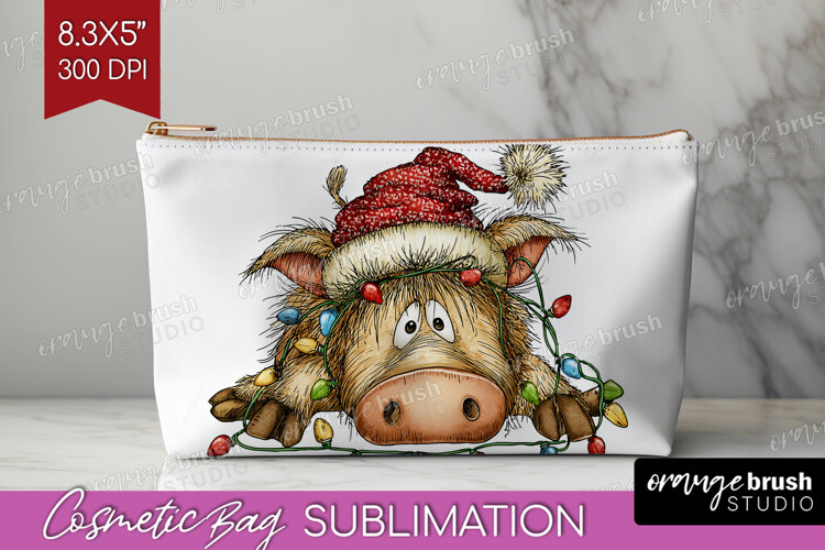 Boar Tangled In Christmas Lights Cosmetic Bag Funny Xmas example image 1