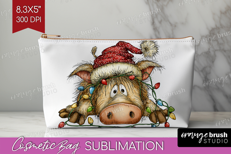 Boar Tangled In Christmas Lights Cosmetic Bag Funny Xmas