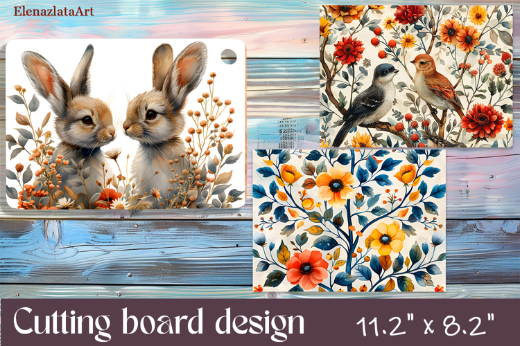 Cute animal cutting board sublimation, Flowers sublimation