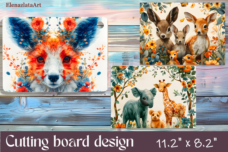 Cute animal cutting board sublimation, Flowers sublimation