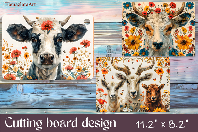 Cute animal cutting board sublimation, Flowers sublimation