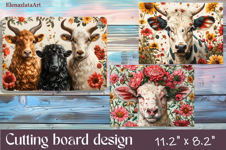 Cute animal cutting board sublimation, Flowers sublimation
