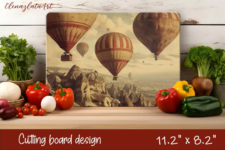 Summer landscape - Cappadocia Ballons cutting board design