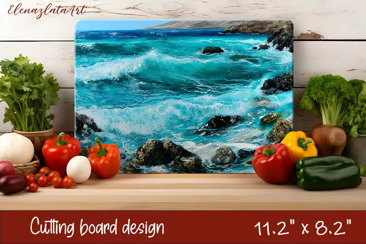 3D Sea Cutting Board Design. Abstract Kitchen Cutting Board