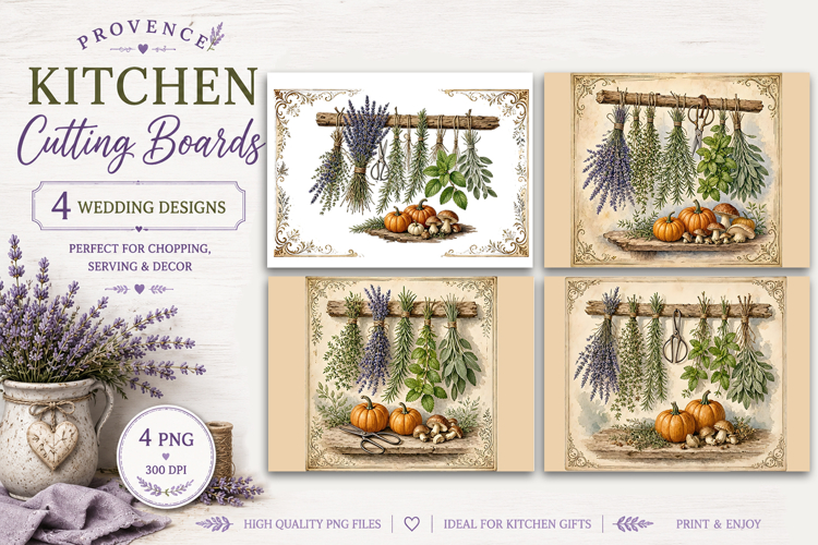 Provence Kitchen Cutting Board Sublimation | Vintage Botanic