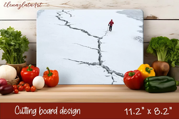 Winter Cutting Board PNG | Winter River Ice Design