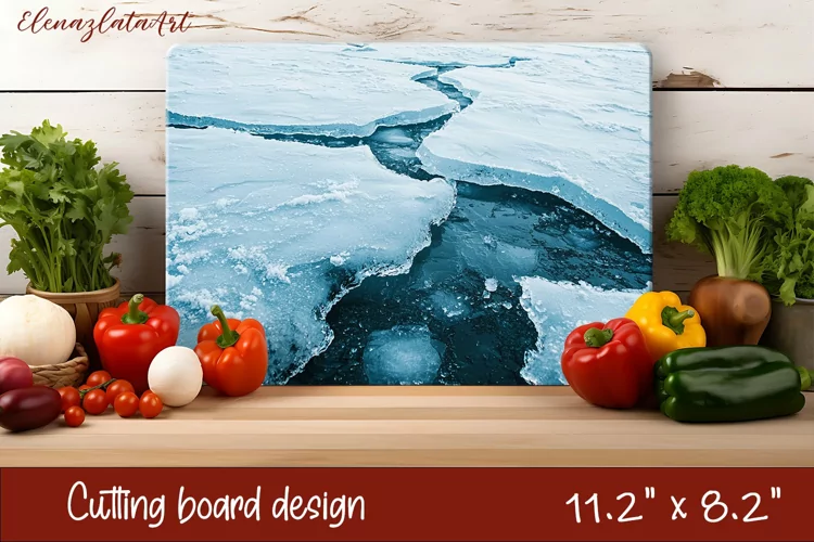 Winter Cutting Board PNG | Winter River Ice Design