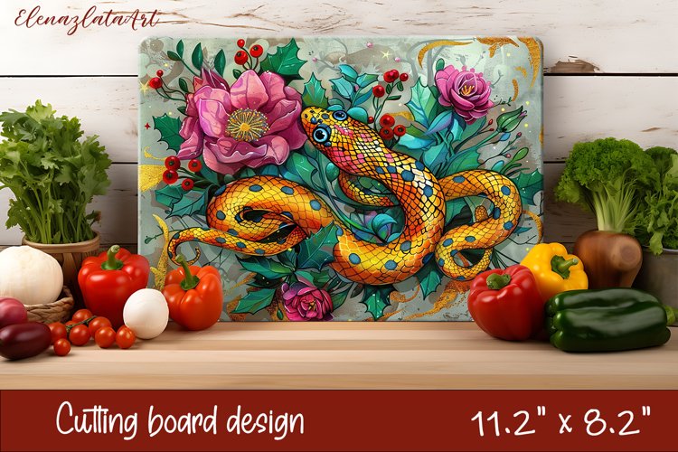 Snake in flowers, eastern horoscope Cutting Board.