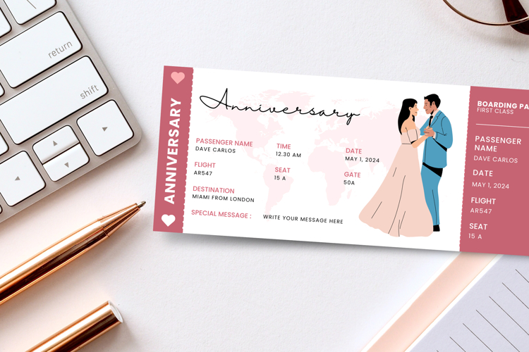 Anniversary Gift Ticket Canva Templates