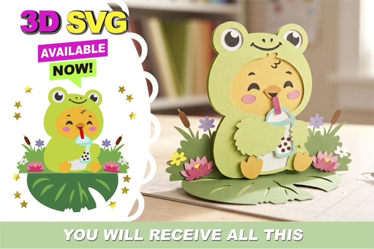Cute Boba Froggy Chick 3D SVG