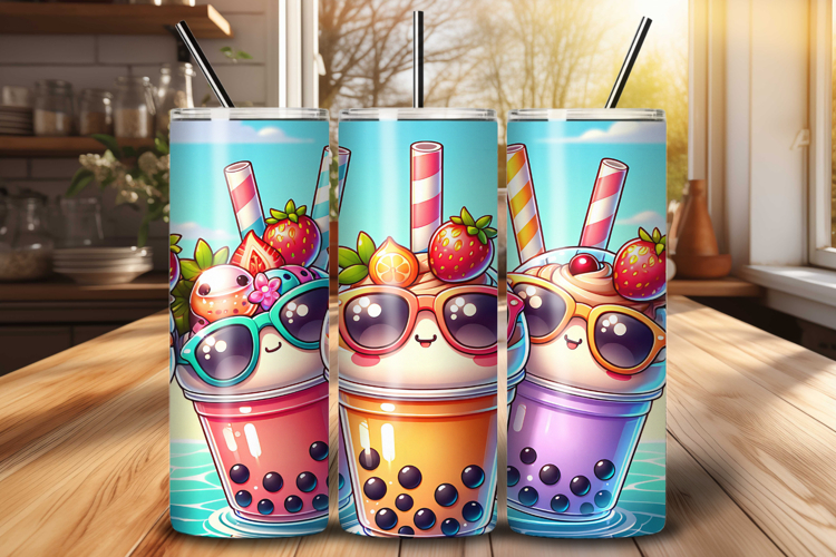 Cute Kawaii Boba Bubble Tea Summer 20 oz Tumbler Wrap PNG