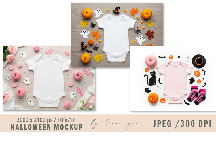 Autumn and Halloween baby bodysuit mockup- 4 jpeg files