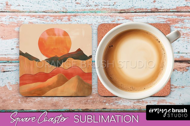 Boho Square Coaster Sublimation - Minimalist Landscape PNG