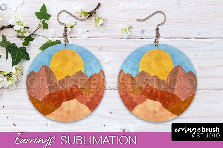 Boho Landscape Round Earring Sublimation, Minimalist Earring