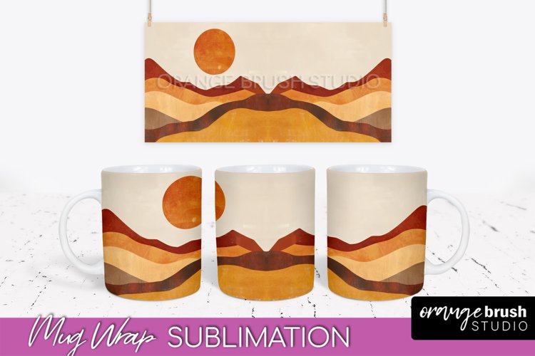 Boho Mug Wrap - Minimalist Landscape Mug Sublimation Design