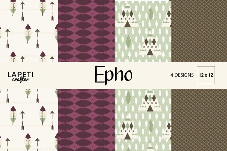 Boho digital paper collection with arrows feathers and earthy patterns