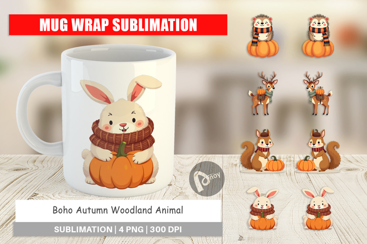 Mug Wrap Boho Woodland Animals
