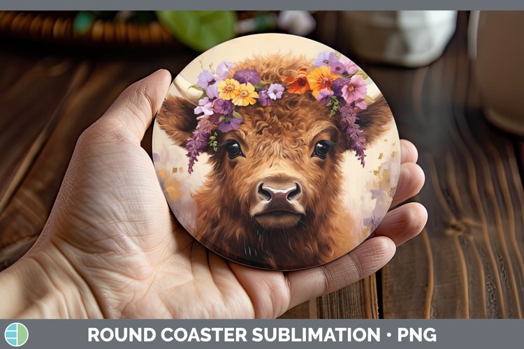 Boho Baby Bison Round Coaster Sublimation Coaster Designs