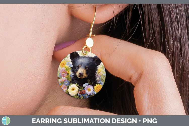 Boho Baby Black Bear Round Earrings Sublimation Earrings Des