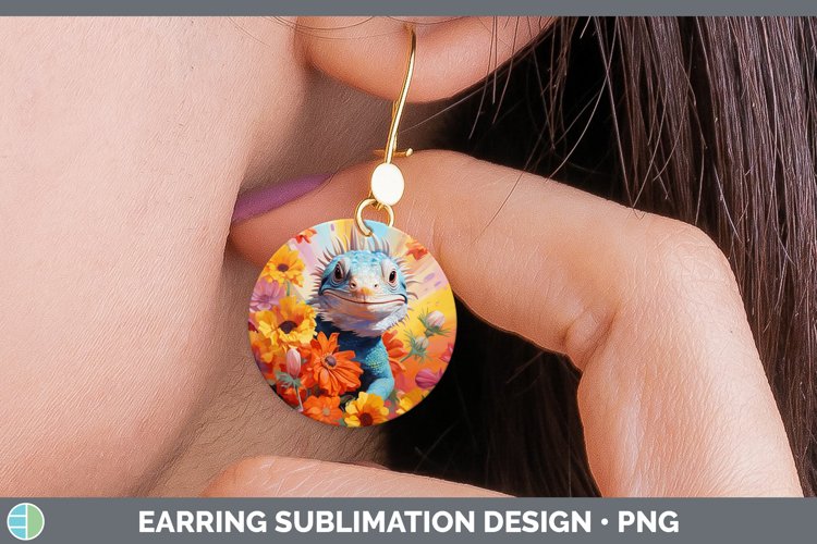 Boho Baby Iguana Round Earrings Sublimation Earrings Designs