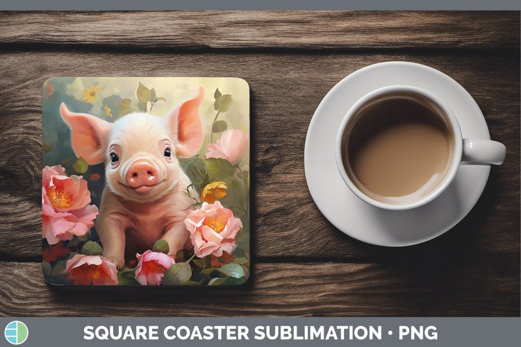 Boho Baby Pig Square Coaster Sublimation Coaster Designs