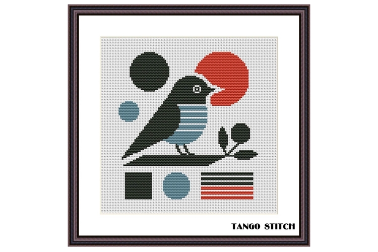 Boho Bird Geometric Abstract Cross Stitch pattern
