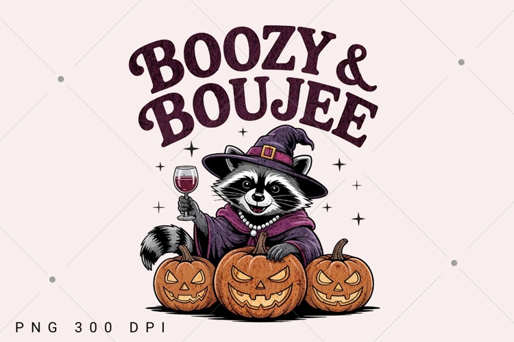 Boho Boozy & Boujee Halloween Raccoon Witch PNG, Funny