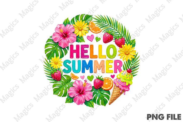 Boho Brushstroke Hello Summer PNG