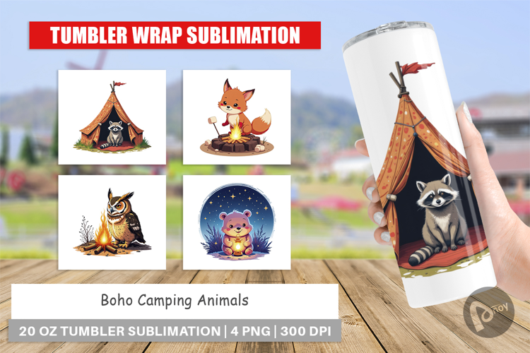 Tumbler Boho Camping Animals