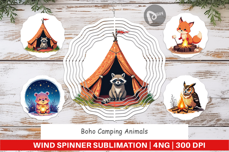 Wind Spinner Boho Camping Animals