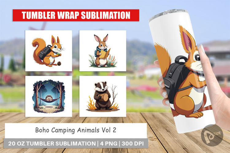 Tumbler Boho Camping Animals