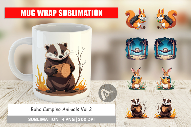 Mug Wrap Boho Camping Animals