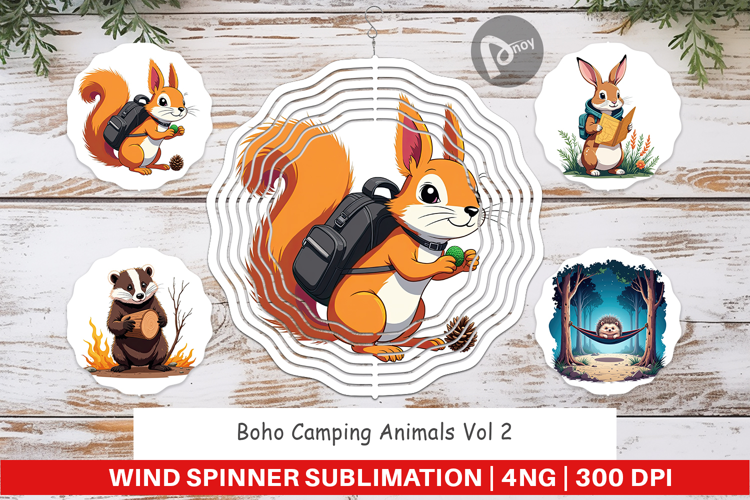 Wind Spinner Boho Camping Animals