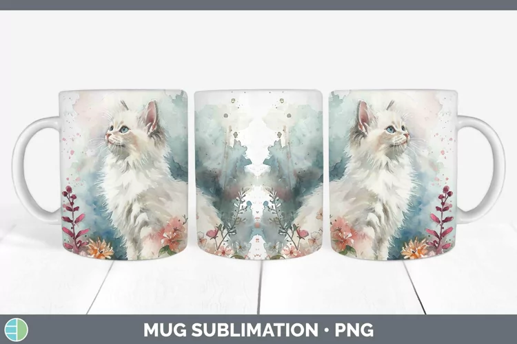 Boho Cat Angora Cat Mug Wrap Sublimation Coffee Cup Designs