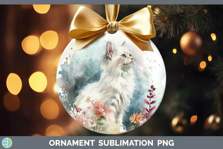 Boho Cat Angora Cat Ornament Sublimation Bauble Designs