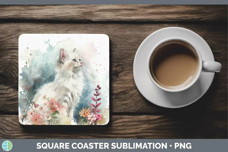 Boho Cat Angora Cat Square Coaster Sublimation Coaster Desig
